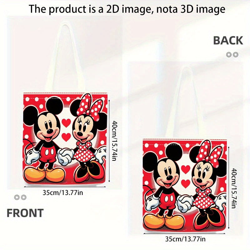 1pc Disney Mickey & Minnie Mouse Women's Casual Shoulder Bag - 2D Flat Print Vibrant Red with Polka Dots & Hearts, Foldable Lightweight Polyester Bag for, Shopping, Travel, Cute Purse, Travel Handbag, Polkadot Pattern, Easy C