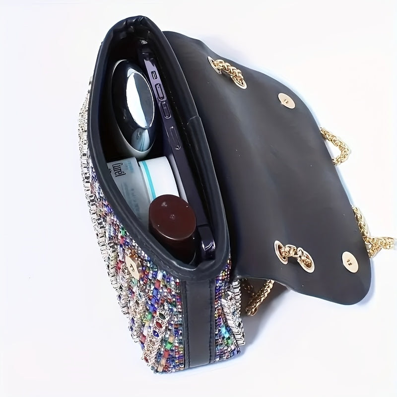 4pcs Of Luxurious Ladies' Dinner Clutch Bag with Jewelry, 1 Set Of Sparkling Wedding Party Ball Banquet Clutch Bag, - Elegant Multi-color PU Handbag with Adjustable Shoulder Strap, Ladies' Necklace And Earrings