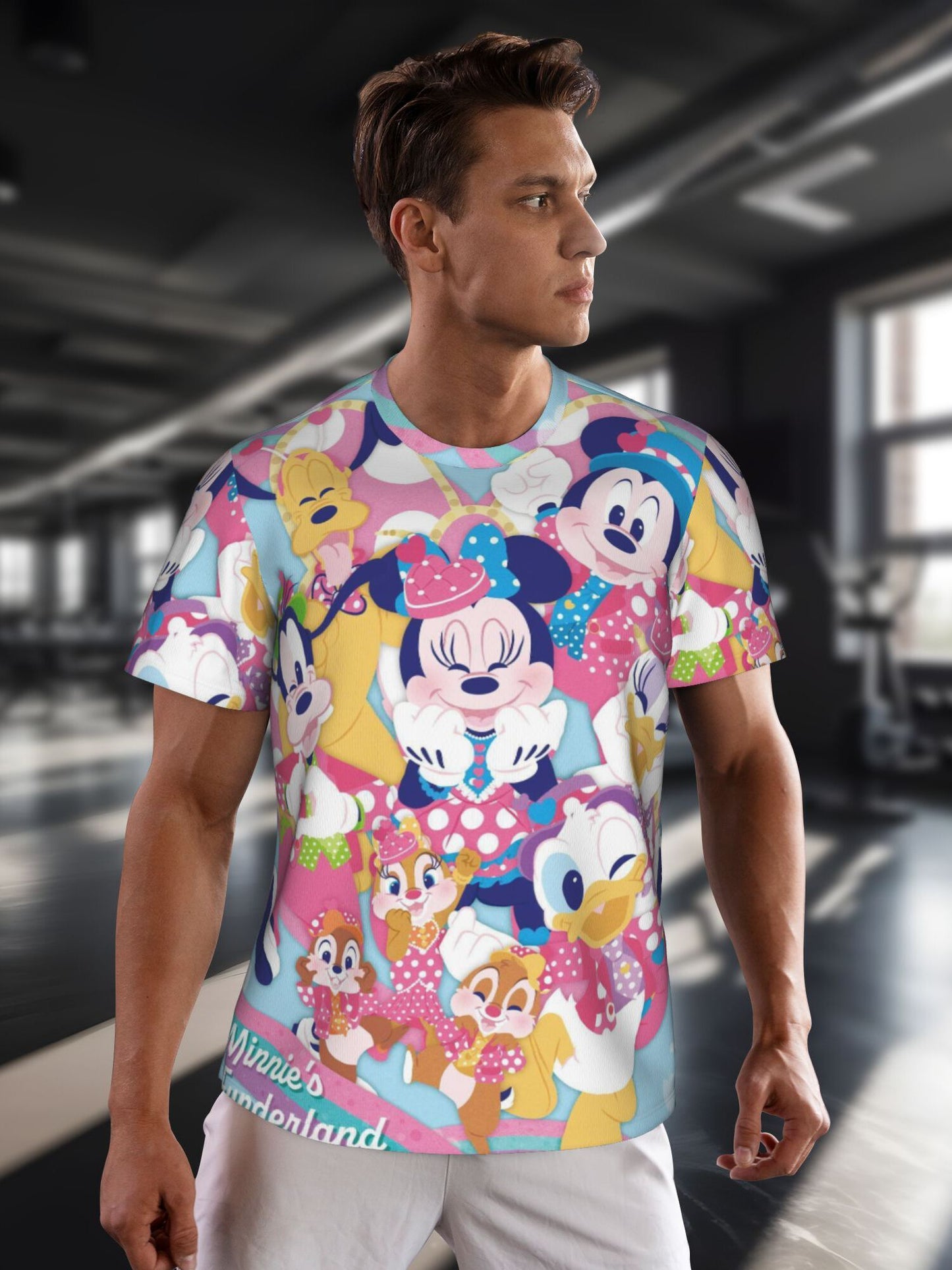 1pc Men's Disney Minnie Mouse 3D Print T-Shirt - Vibrant Cartoon Design, Short Sleeve Round Neck, Machine Washable, Beach Pool Surfing Vacation Casual Wear, All-Season Comfort, Poolside Fashion, Playful Style, Durable Clothin