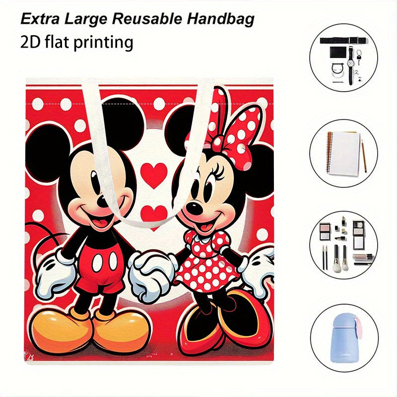 1pc Disney Mickey & Minnie Mouse Women's Casual Shoulder Bag - 2D Flat Print Vibrant Red with Polka Dots & Hearts, Foldable Lightweight Polyester Bag for, Shopping, Travel, Cute Purse, Travel Handbag, Polkadot Pattern, Easy C