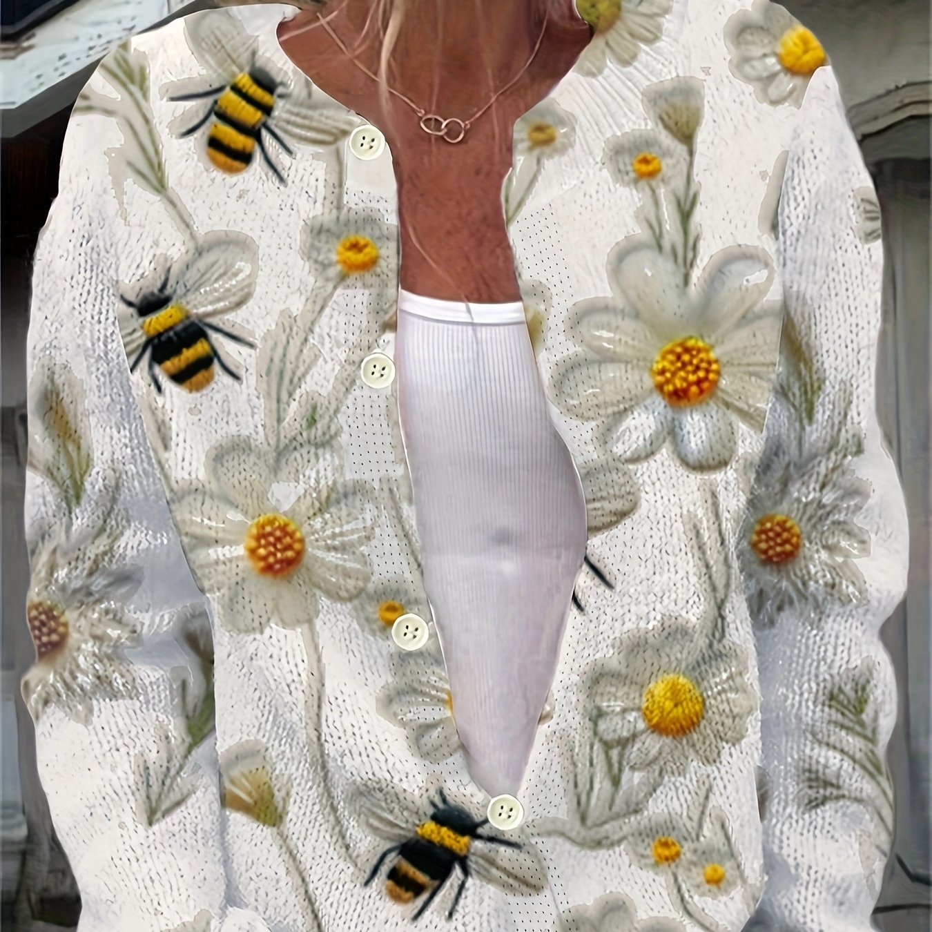 New Fashionable Flower Printed Button Cardigan