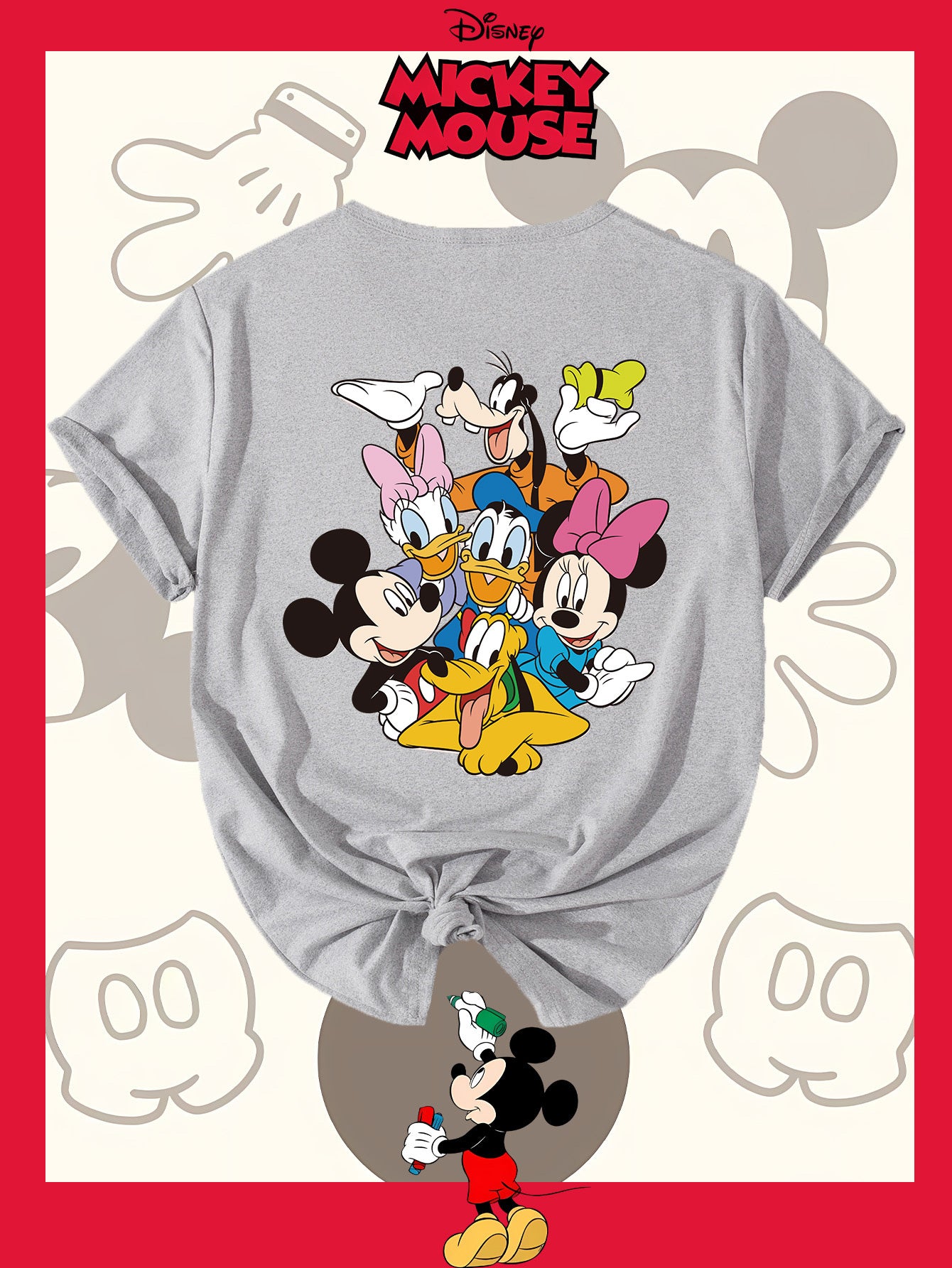Disney Family Photo New Women'S T-Shirt Authorized by Disney, Summer Fashion, Printed on The Back, Short Sleeved Top, Disney Series Cute Top, Suitable for Home, Outdoor, Party, Sports, Work, Leisure, Daily Wear