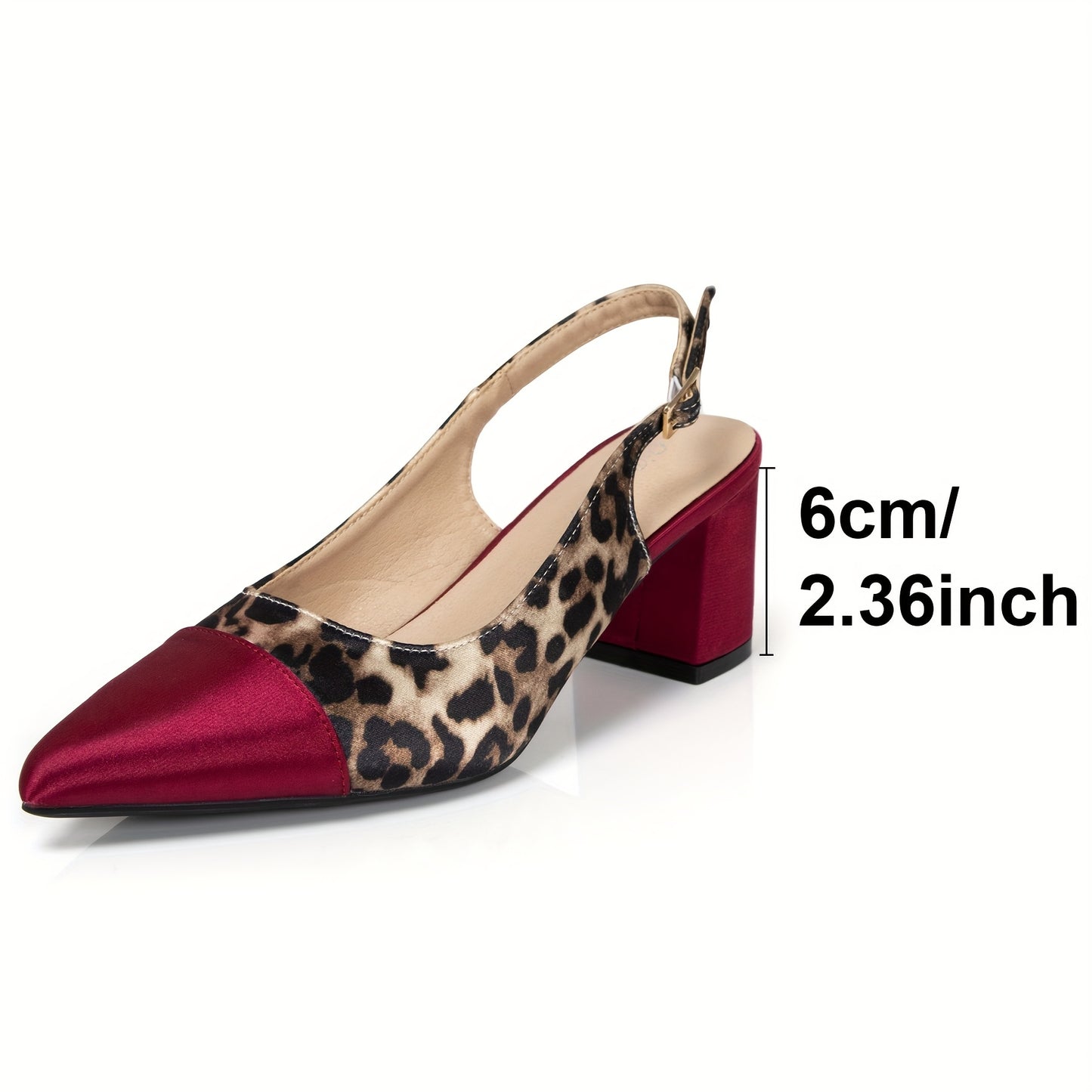 Women's Wine Red Leopard Print Slingback High Heel Pumps 2.36 Inch Chunky Block Heel Pointed Toe Comfortable Fabric and PU Cover Versatile for Summer Parties Casual Outings Office Ideal Gift for Fashion Women