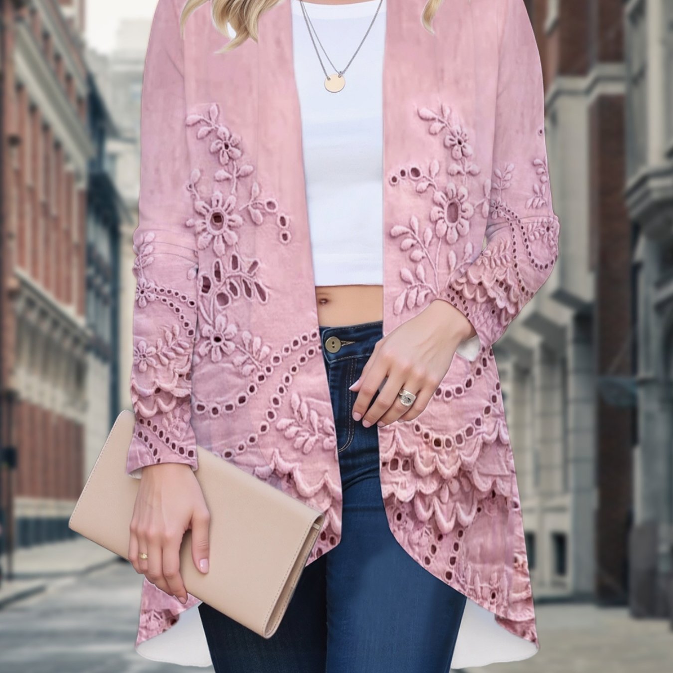 Plus Size - Vintage Pattern Cardigan - Women'S Fashion Street Style Clothing, Women'S Plus-Size Outerwear Cape