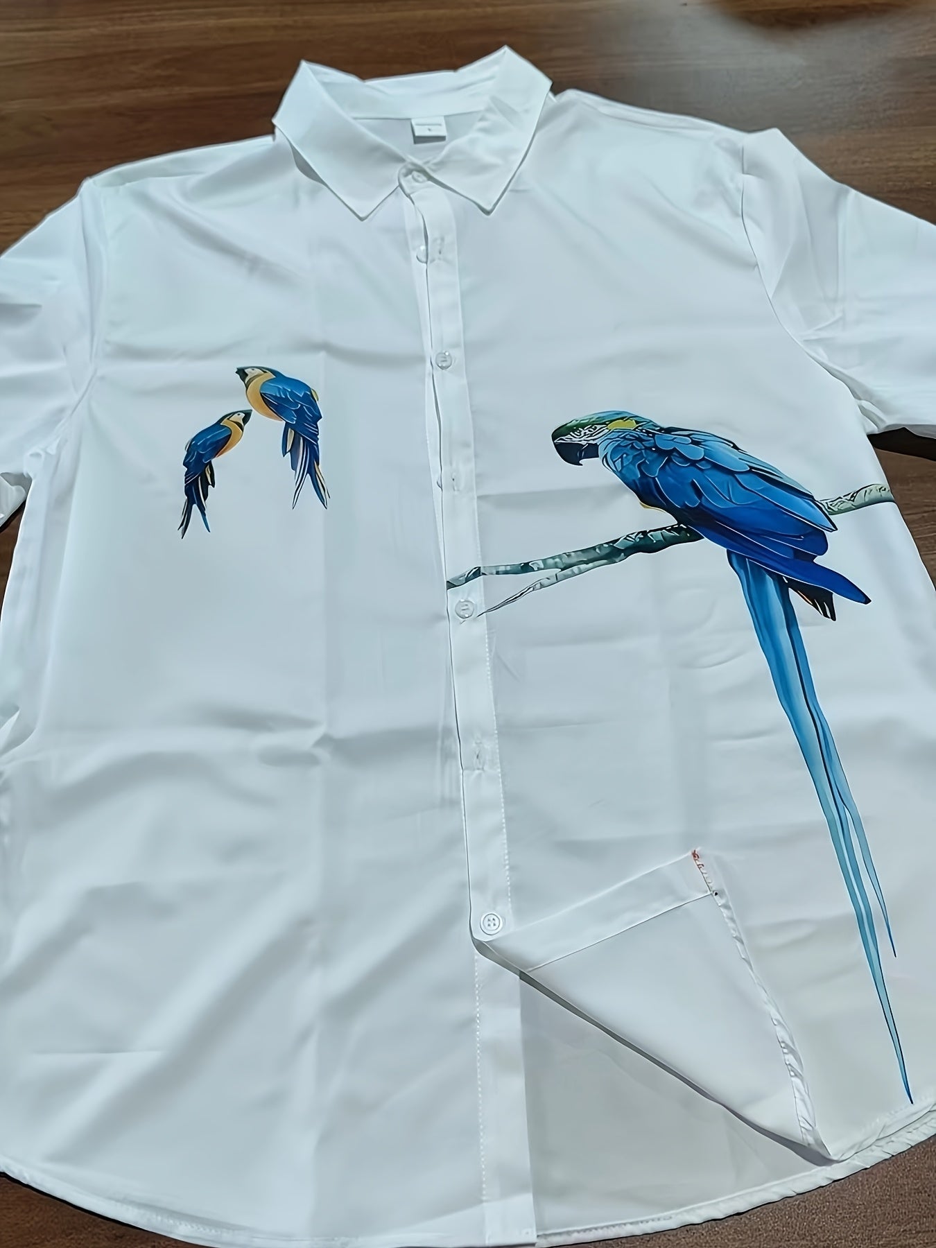 Men's Hawaiian Button- Shirt with Vibrant Parrot Print - Lightweight Breathable Short Sleeve Casual Shirt for Summer Vacation & Dates, Machine Washable Regular Fit, Ideal Gift for Him, Hawaiian Shirt, Date Night Apparel, Easy