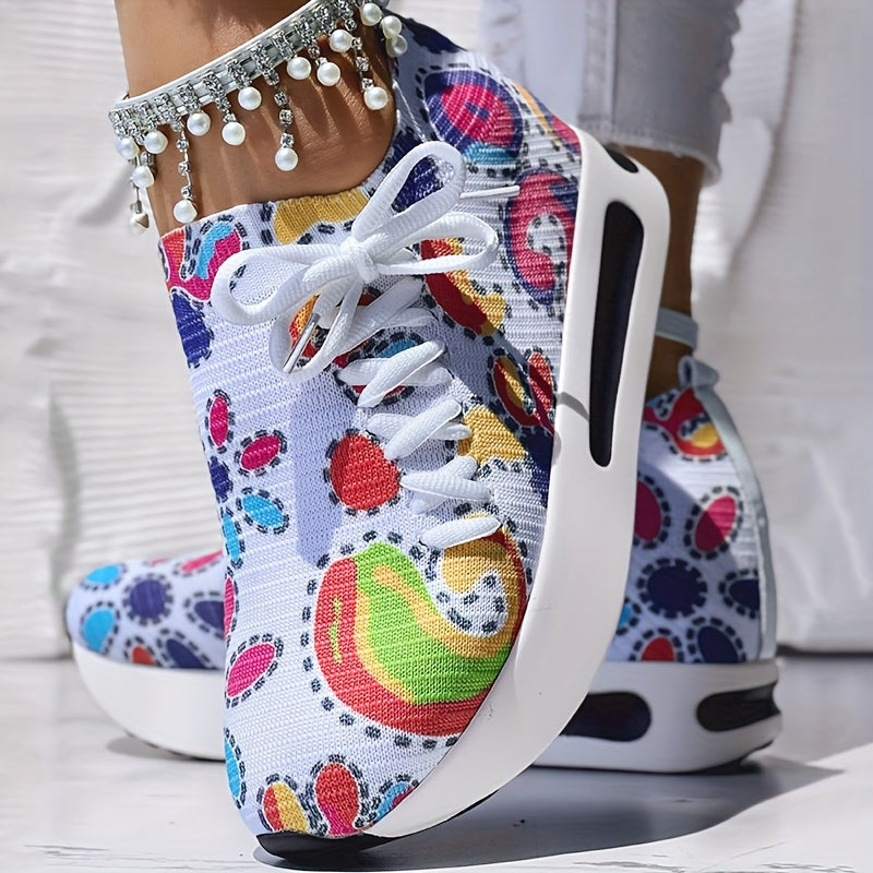 [Abstract Sneakers] Casual Abstract Print Wedge Sneakers | Side Lace-up - Without Anklet