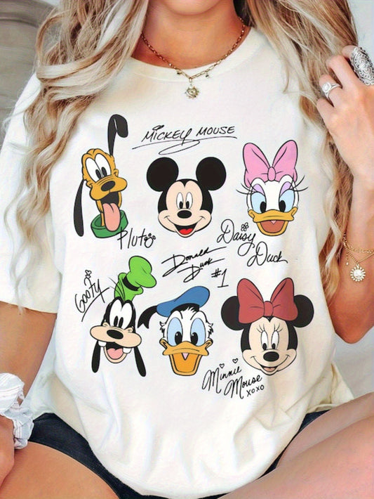 [Disney, Vintage T-Shirt] Disney Vintage Mickey T-Shirt - 100% Cotton Soft Breathable Fabric Retro Cartoon Character Design with Donald Duck, Minnie Mouse & Goofy, Unisex Casual Short Sleeve Tee for Men & Women, Couple Matchi