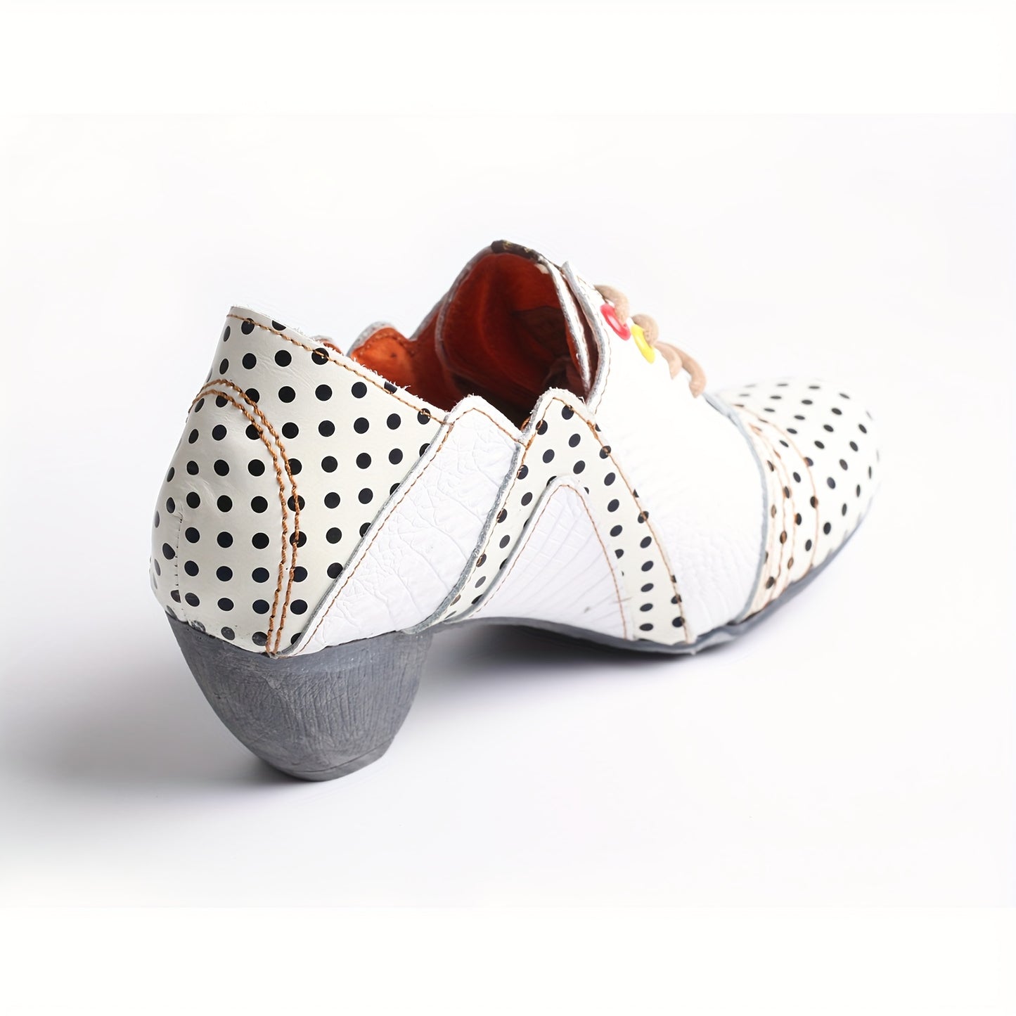 Single Special Hand Sewn Adjustable Leather Black Polka Dot Strap TMA EYES Elegant Shoe