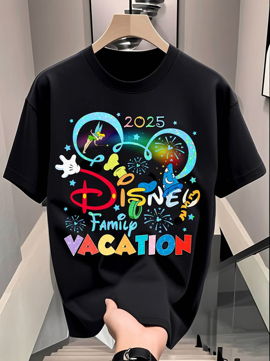 [Mickey Mouse Shirt] Colorful Mickey & Minnie Mouse 2025 Family Vacation Shirt Cartoon Graphic Tee with Mickey, Minnie, Donald, Goofy, Pluto Designs - Ideal Gift for Youngsters and Fans, Casual Outing Clothing, Heat Transfer