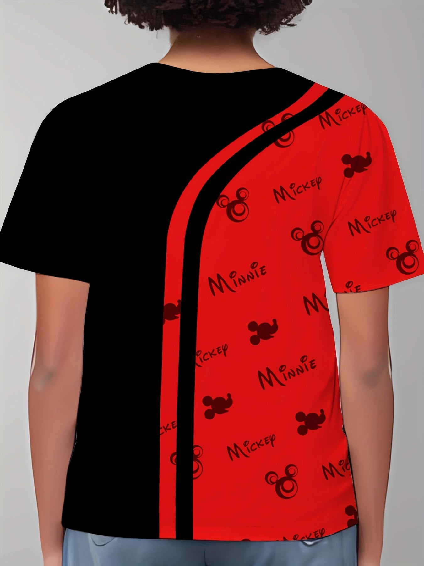 Women'S Minnie Mouse 3D Print T-Shirt - Black & Red Short Sleeve Crew Neck Casual Top with Mickey Mouse & Polka Dots Design, Perfect for Summer Outdoor Activities & Casual Attire, Outdoor Casual Wear | Playful Graphic Tee | S