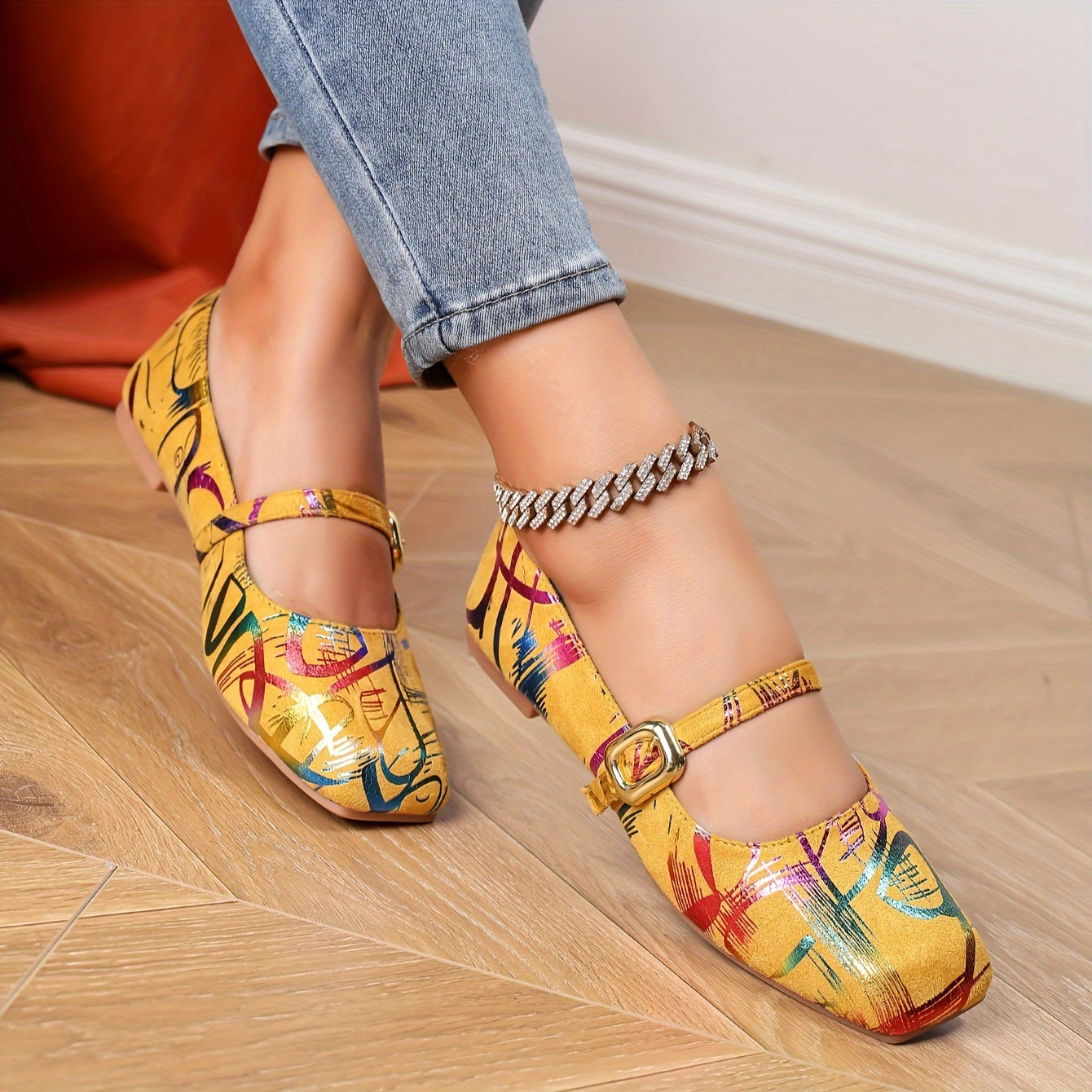[1 Pair Camouflage Flats] 1 Pair Women's Breathable Camouflage Mary Jane Flats | Pointed Toe Buckle Closure, All-Season Velvet Shoes with TPR Sole and Man-Made Insole
