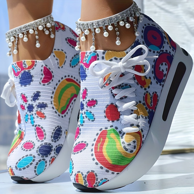 [Abstract Sneakers] Casual Abstract Print Wedge Sneakers | Side Lace-up - Without Anklet