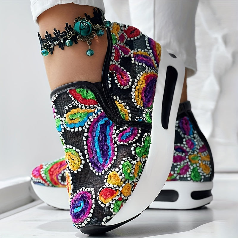 [Abstract Sneakers] Casual Abstract Print Wedge Sneakers | Side Lace-up - Without Anklet