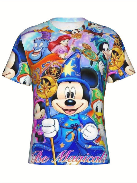 Disney Men's Mickey & Minnie Graphic T-Shirt - 180gsm Breathable Loose Fit Casual Short Sleeve Round Neck Tee with Magical Disney Characters Print, Perfect Gift for Holidays & Birthdays, Birthday Present, Vibrant Print, Light