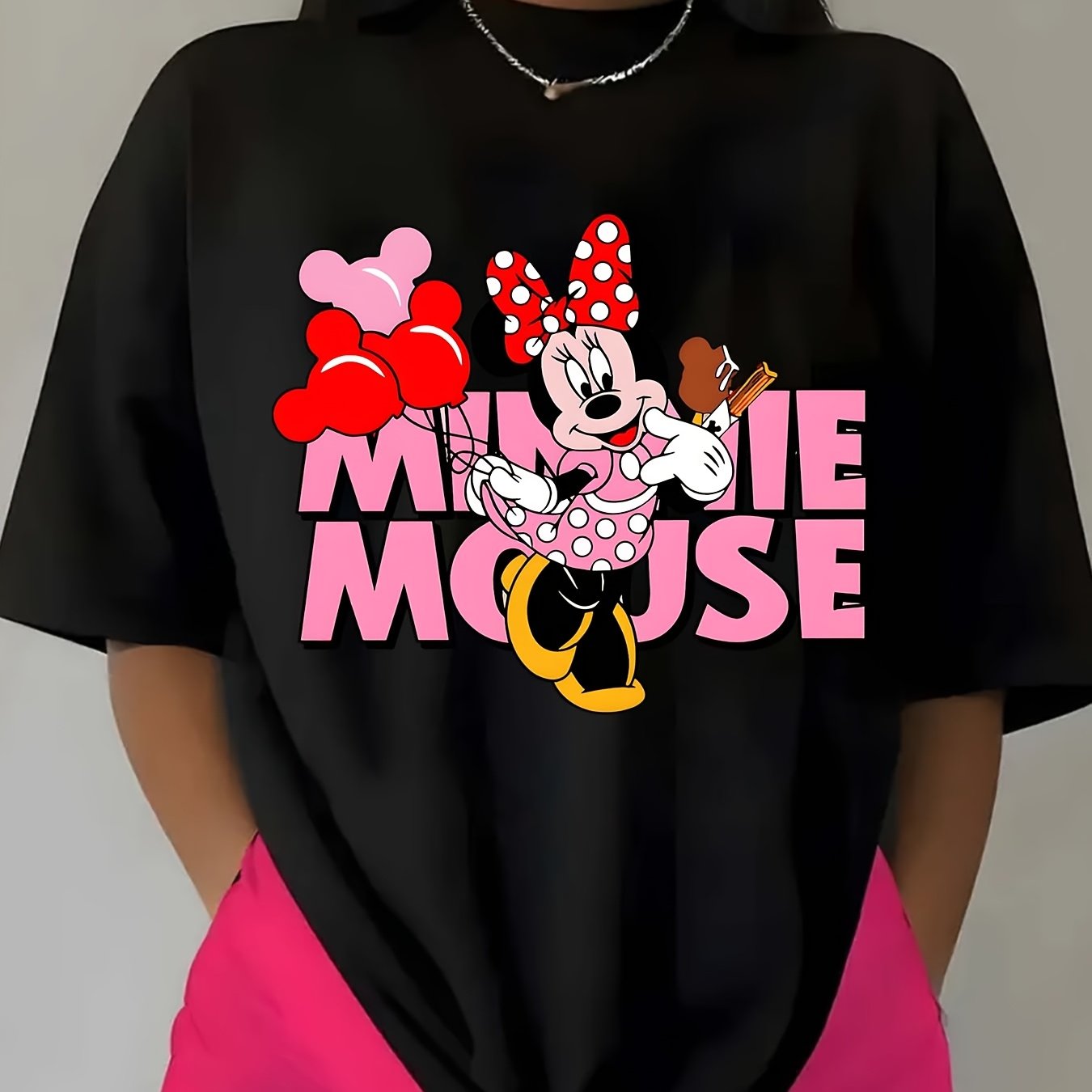 Women'S Minnie Mouse Graphic T-Shirt - Casual Summer Short Sleeve Tee with Vibrant Floral Design, Licensed, Casual Summer Wear | Playful Print | Comfortable Fit, Minnie Mouse Shirt