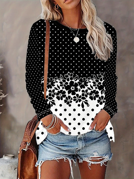 Casual Long Sleeve Crew Neck T-Shirt for Spring/Fall