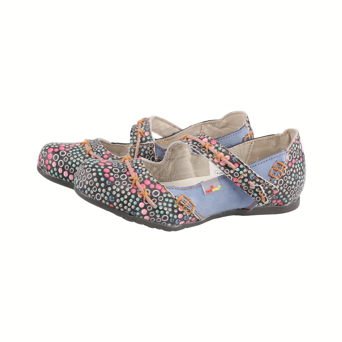 TMA EYES 2024 Women'S Slip-On Flat Shoes - Colorful Circular Print Cover Upper, Hand-Sewn Stitching, Non-Slip TPR Sole, Breathable Summer Casual Shoes for Casual Attire, Unique Shoe Design