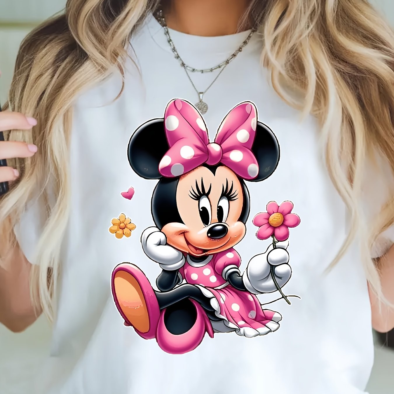 Women'S Disney Mickey Minnie Graphic Tees Spring Summer 100% Crew Neck Short Sleeve T-Shirt Machine Washable Casual Mother'S Day Gifts Fashion