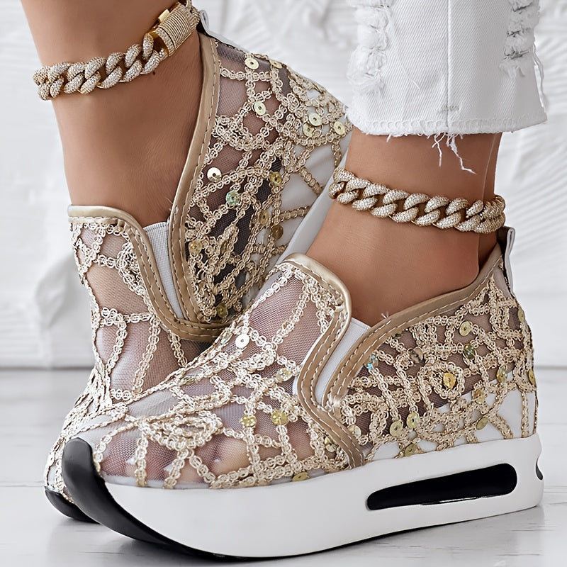 [Abstract Sneakers] Casual Abstract Print Wedge Sneakers | Side Lace-up - Without Anklet