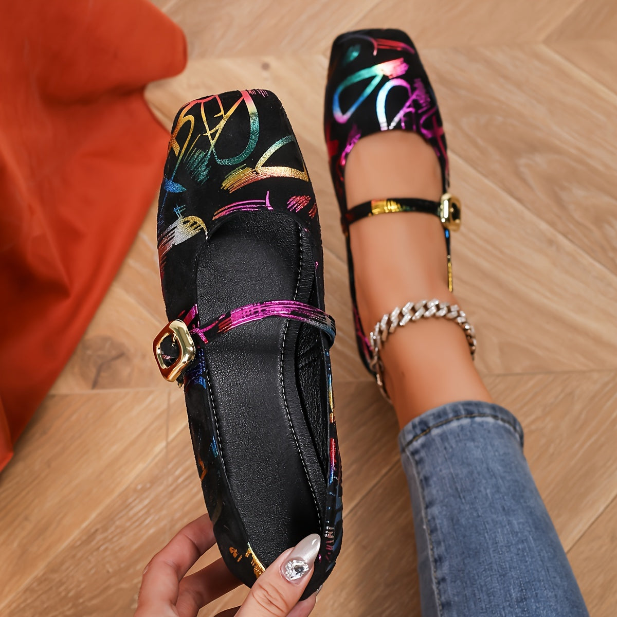 [1 Pair Camouflage Flats] 1 Pair Women's Breathable Camouflage Mary Jane Flats | Pointed Toe Buckle Closure, All-Season Velvet Shoes with TPR Sole and Man-Made Insole