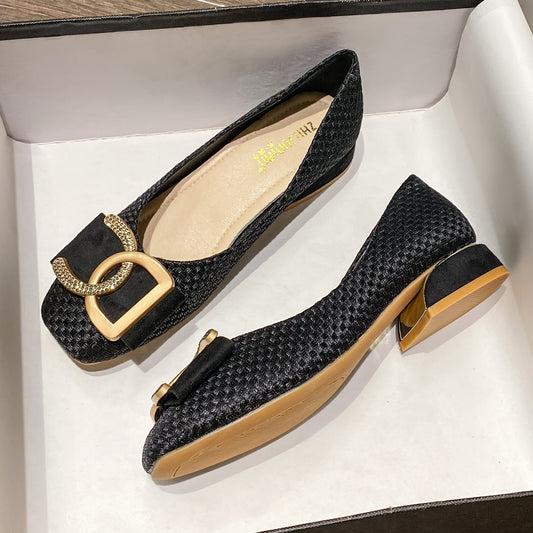 [Versatile Women's Flat Shoes] Comfortable Versatile Women's Square-Toe Mid-Heel Flat Shoes | Small Fragrance Wind Single Shoe New Outdoor Soft Sole Low-Heel Non-Tiring Four Seasons