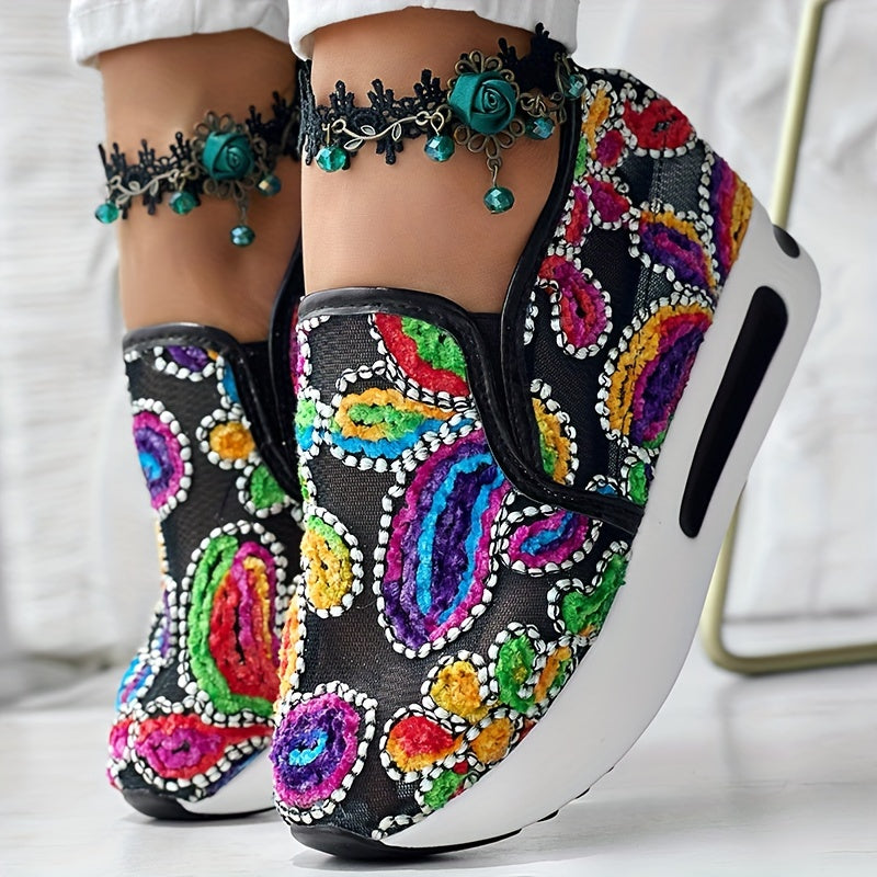 [Abstract Sneakers] Casual Abstract Print Wedge Sneakers | Side Lace-up - Without Anklet