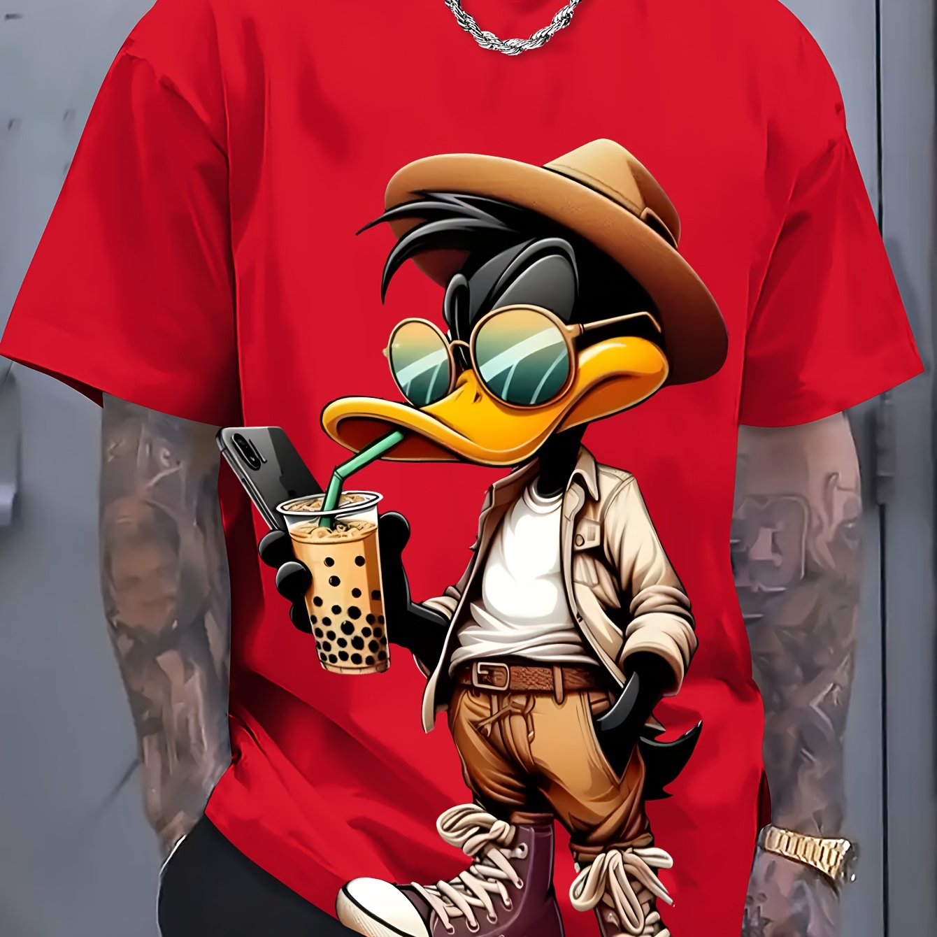 [Cotton T-Shirt] Pure Cotton 220G Men's Round Neck Short Sleeved T-Shirt | 3.9 Orientation Interesting Dako Duck Printing Casual And Comfortable for Summer