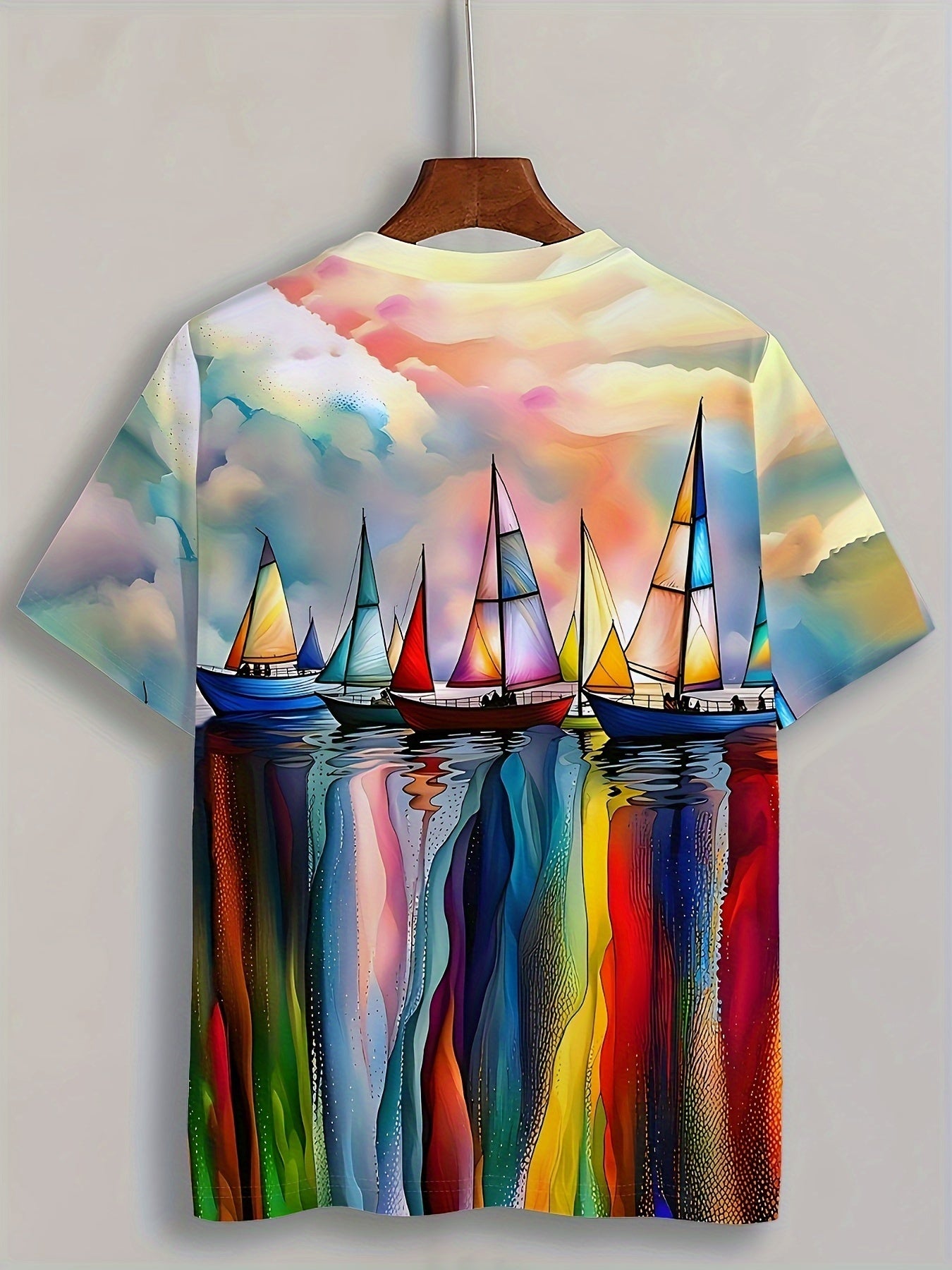 Sailboat Geometric Print Nautical Art Men's Stylish Round Neck Graphic Tee 3D Print Comfort Fit Summer Daily Wear Casual Streetwear Boyfriend Gift