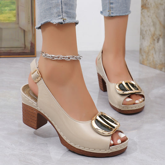 Women's 2024 Summer Fish Mouth Sandals - Chunky High Heel Open Toe with Adjustable Ankle Strap & Buckle Closure, Faux Cover Upper & Rubber Sole, Versatile for Skirts & Casual Outfits, Chunky Heel Sandals, Stylish Footwear