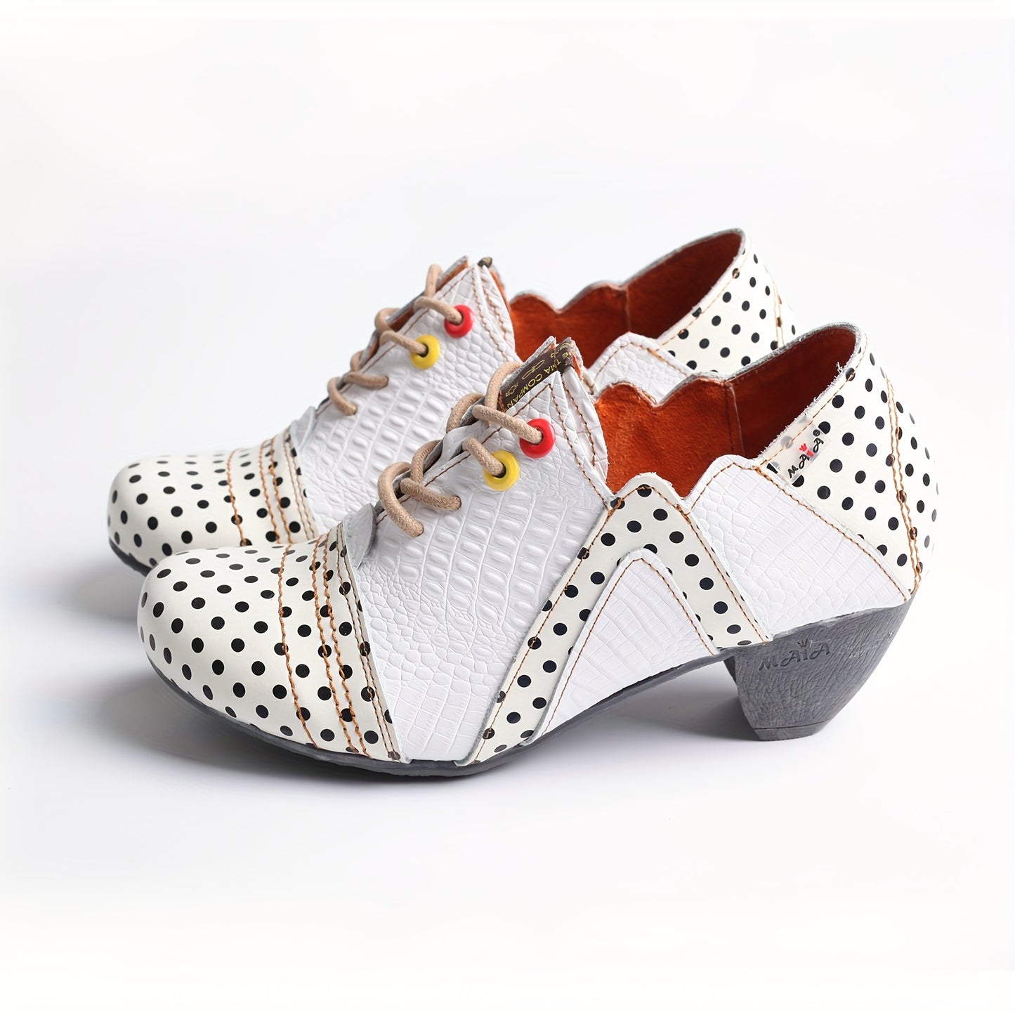 Single Special Hand Sewn Adjustable Leather Black Polka Dot Strap TMA EYES Elegant Shoe
