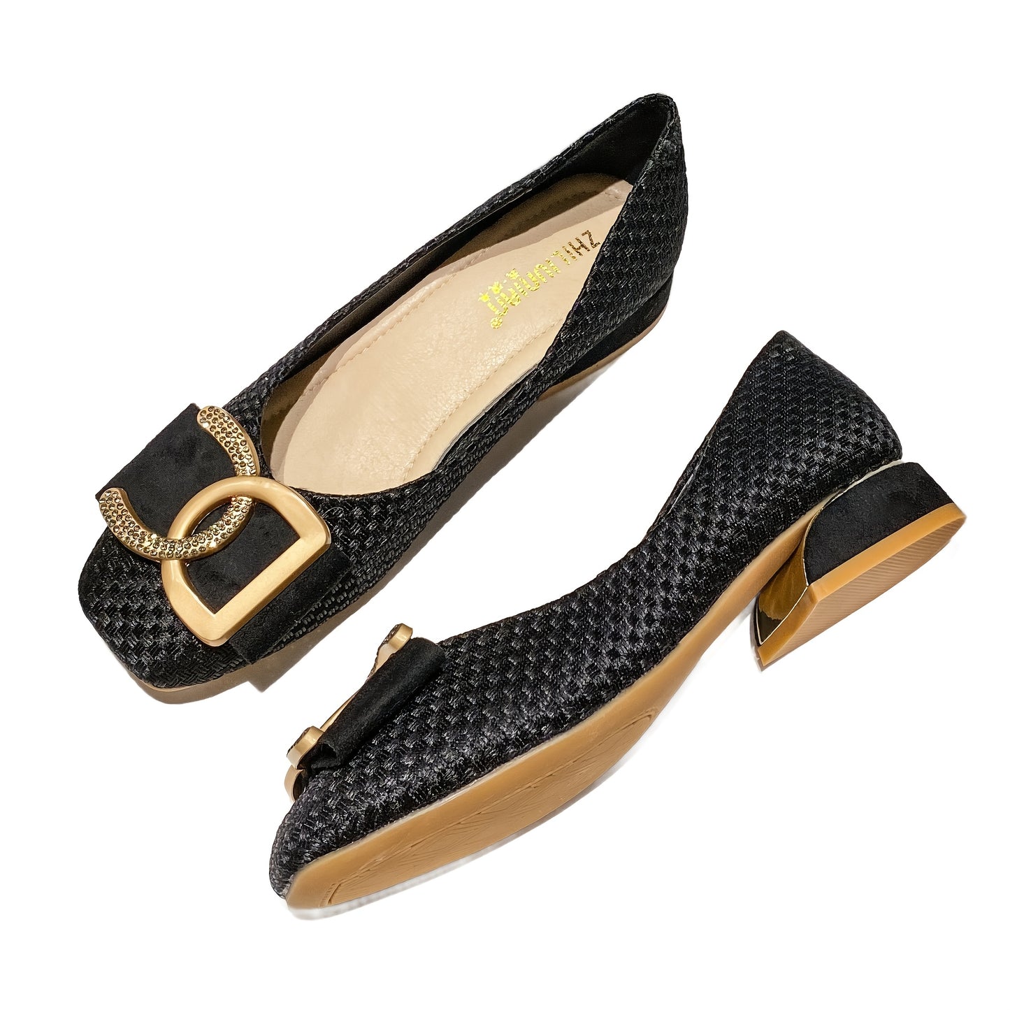 [Versatile Women's Flat Shoes] Comfortable Versatile Women's Square-Toe Mid-Heel Flat Shoes | Small Fragrance Wind Single Shoe New Outdoor Soft Sole Low-Heel Non-Tiring Four Seasons
