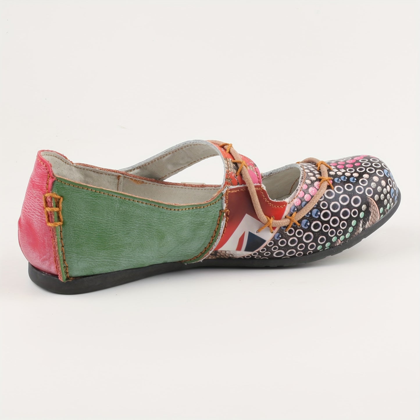 TMA EYES 2024 Women'S Slip-On Flat Shoes - Colorful Circular Print Cover Upper, Hand-Sewn Stitching, Non-Slip TPR Sole, Breathable Summer Casual Shoes for Casual Attire, Unique Shoe Design