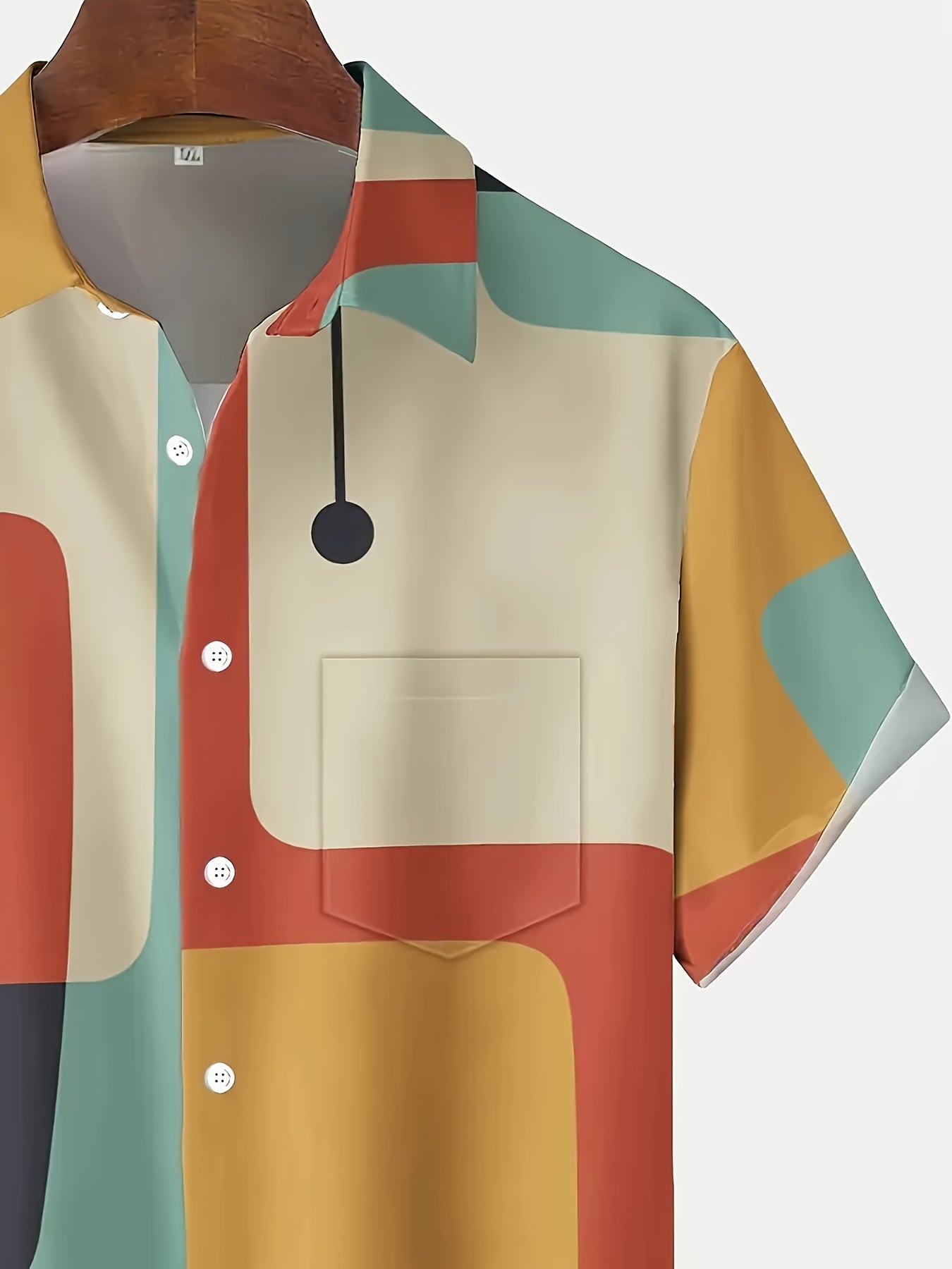 Men's Retro 1950s Geometric Atomic 3D Printed Short Sleeve Shirt 100 Percent Polyester Bright Color Block Design Regular Cut Chest Pocket Summer Casual Wear
