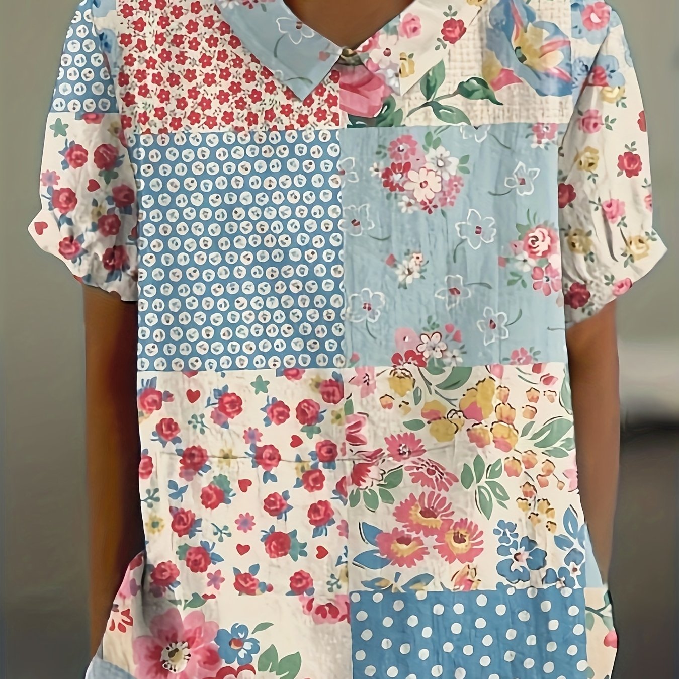 [Elegant Retro T-Shirt] Vibrant Multicolor Women's Elegant Retro Floral Print T-Shirt | Off-Shoulder/Boat Neck, All-Season Casual Top, Artistic Design