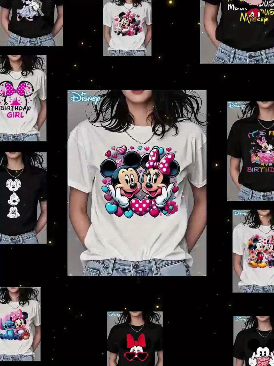 Women'S Minnie Mouse Graphic T-Shirt - Casual Summer Short Sleeve Tee with Vibrant Floral Design, Licensed, Casual Summer Wear | Playful Print | Comfortable Fit, Minnie Mouse Shirt