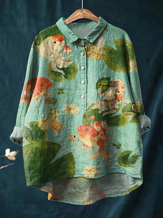 [Vintage Floral Shirt] Relaxed Fit Women's Vintage Bird & Floral Print Casual Shirt | Lightweight, Machine Washable, Chest Pocket | All-Season Wear