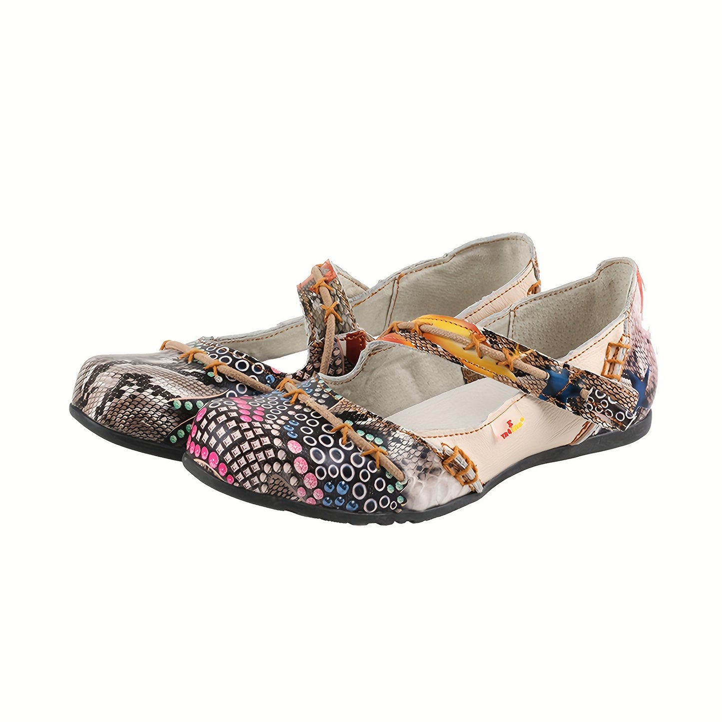 TMA EYES 2024 Women'S Slip-On Flat Shoes - Colorful Circular Print Cover Upper, Hand-Sewn Stitching, Non-Slip TPR Sole, Breathable Summer Casual Shoes for Casual Attire, Unique Shoe Design