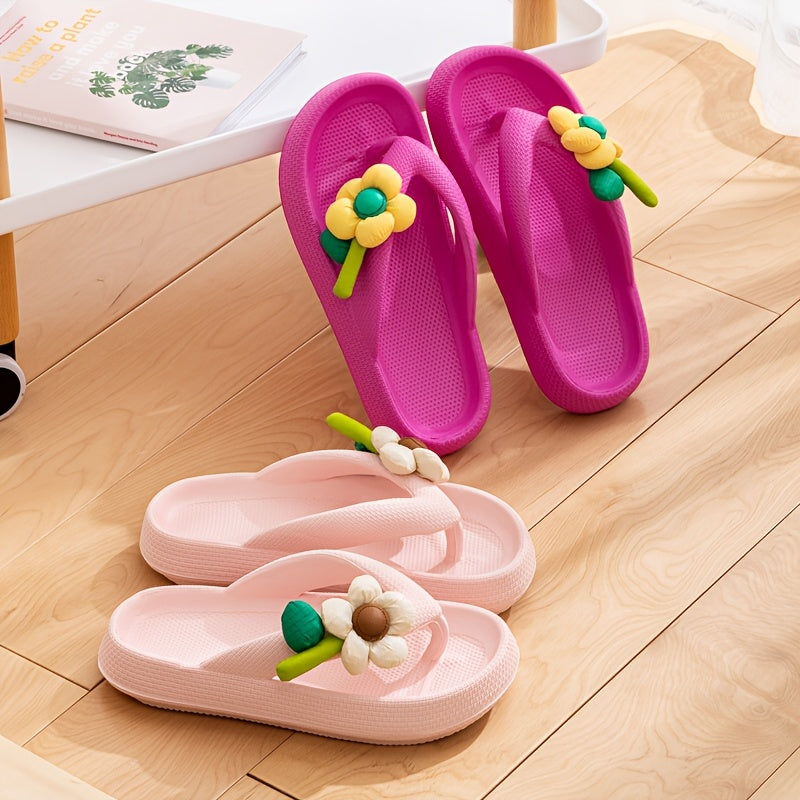 [Floral Sandals] Soft EVA Women's Floral Thong Sandals with Handles | Breathable Fabric Upper, Lightweight Cushioned Insole for Beach, Poolside, Casual Comfort, Beach Sandals | Floral Sandals
