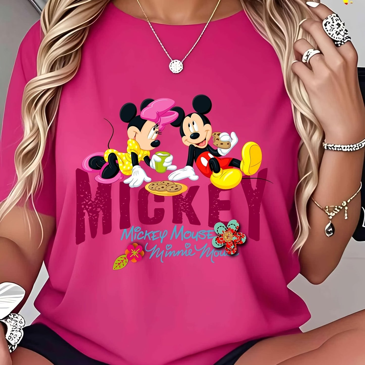 Regular size Women's clothing Disney genuine Minnie personality interesting gift casual printing simple summer hot Deal spring fashion trend cute round neck pink Short-sleeved T-shirt