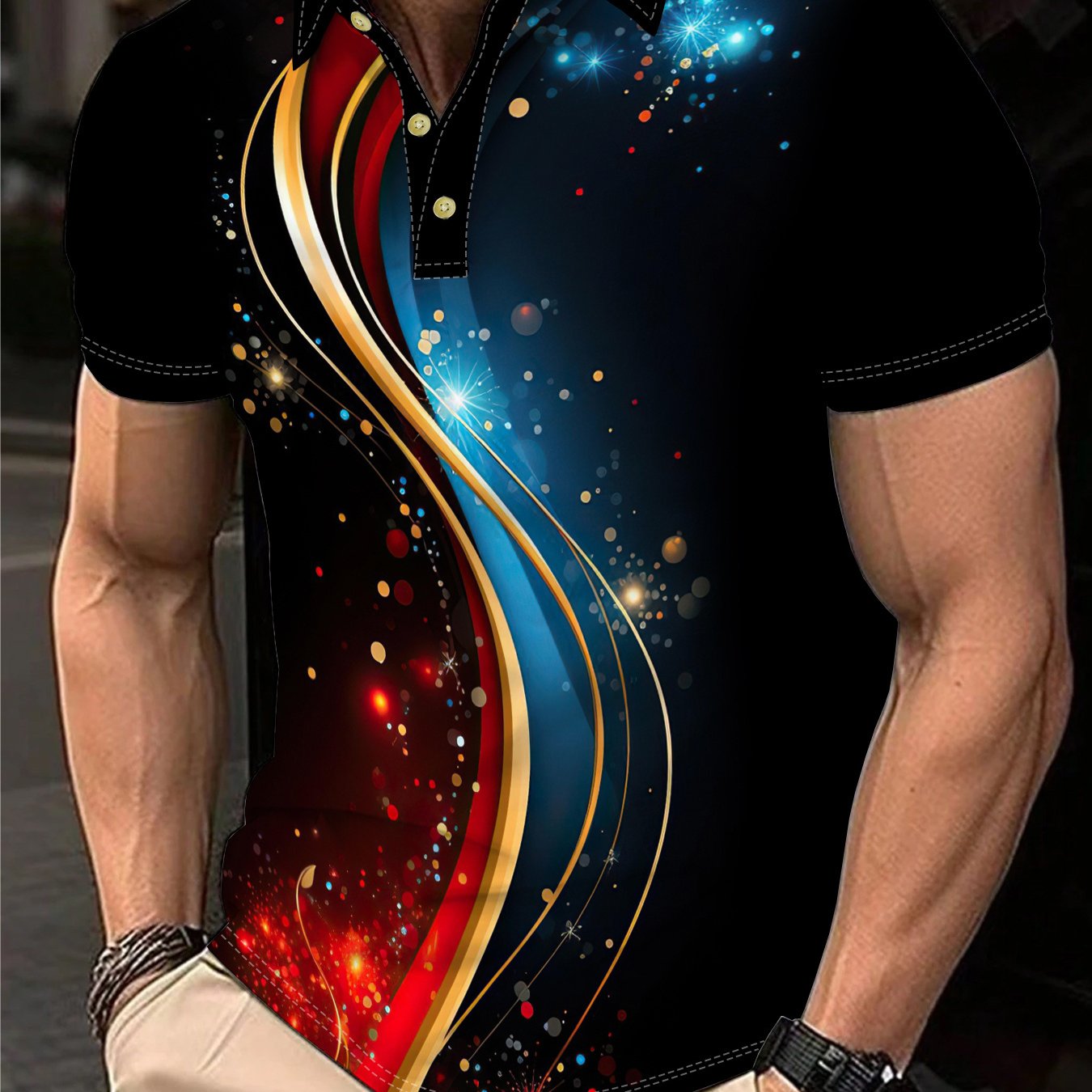 Men'S Colorful Light Dot Print Short Sleeve Sports POLO Shirt