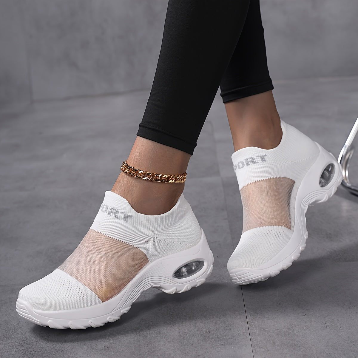 Women'S Casual Slip-On Sneakers - Breathable Mesh Fabric, Low Top, Round Toe, Comfortable Walking Shoes with "SPORT" Print, Casual Footwear | Breathable Sneakers | Comfortable Walking Shoes