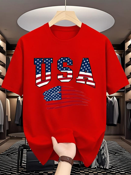 USA Flag Print White T-Shirt | Summer, Short Sleeve T-Shirt, Casual Summer Wear | Fashion Print | Comfortable Wear