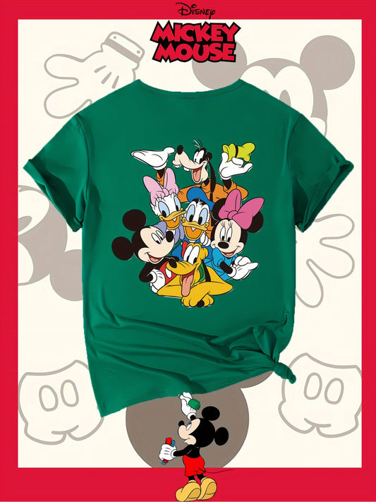 Disney Family Photo New Women'S T-Shirt Authorized by Disney, Summer Fashion, Printed on The Back, Short Sleeved Top, Disney Series Cute Top, Suitable for Home, Outdoor, Party, Sports, Work, Leisure, Daily Wear
