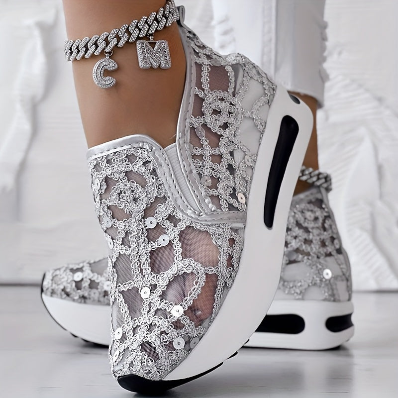 [Abstract Sneakers] Casual Abstract Print Wedge Sneakers | Side Lace-up - Without Anklet