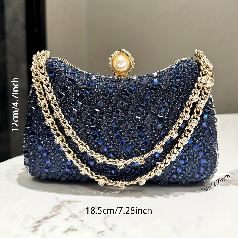 Sparkling Luxurious Rhine Stone Evening Bag - Handheld with Detachable Chain Strap - Elegant Accessory for Weddings, Evening Parties, and Banquets