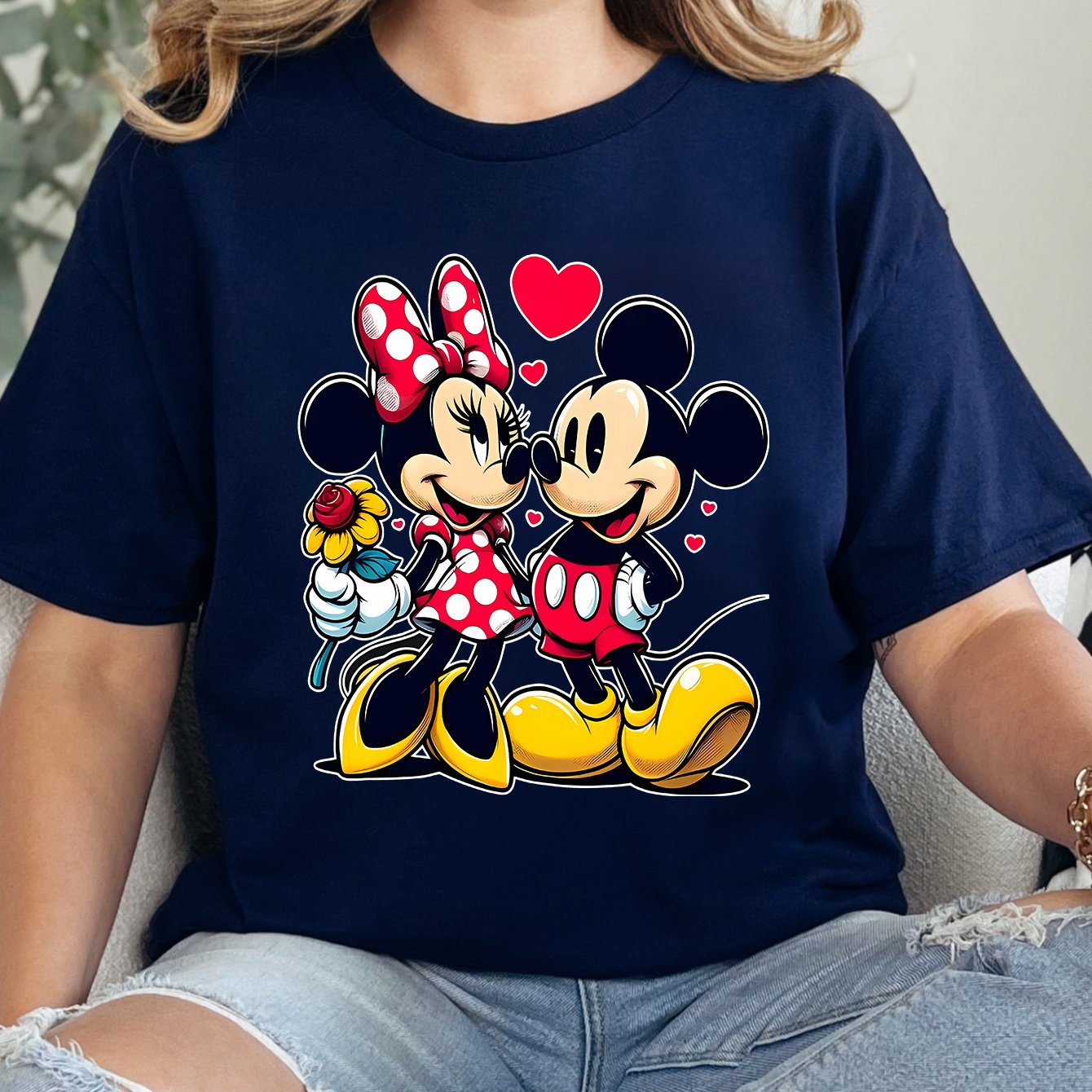[Mickey Mouse Cotton Tee] Cotton Mickey & Minnie Mouse Graphic T-Shirt | Men's & Women's Vibrant Red Short Sleeve Round Neck Casual Summer Tee, Comfort Fit Machine Washable