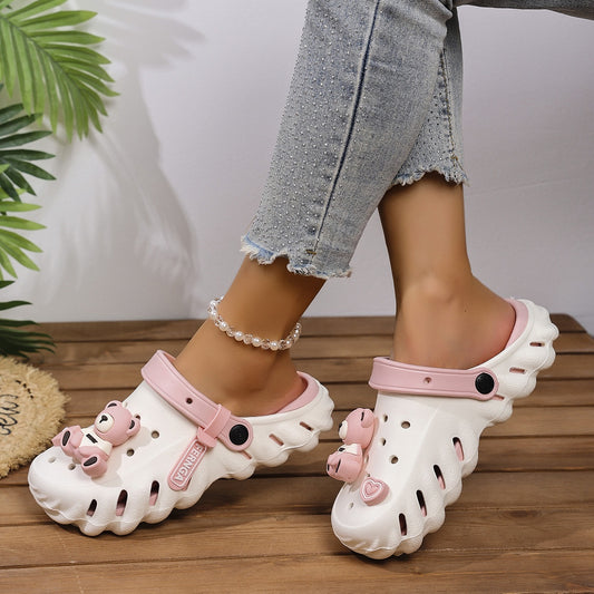 Women's 2025 Platform Clogs Breathable Comfortable Clogs with Cute Bear and Heart Decor Casual Closed-Toe Clogs for Indoor Outdoor Lightweight All-Day Wear