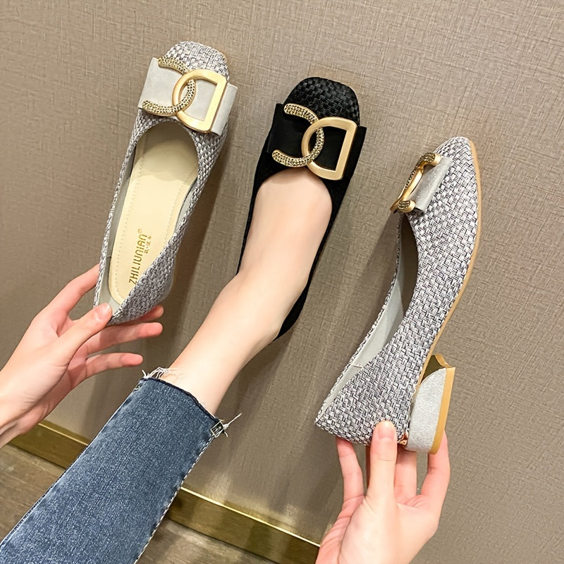 [Versatile Women's Flat Shoes] Comfortable Versatile Women's Square-Toe Mid-Heel Flat Shoes | Small Fragrance Wind Single Shoe New Outdoor Soft Sole Low-Heel Non-Tiring Four Seasons