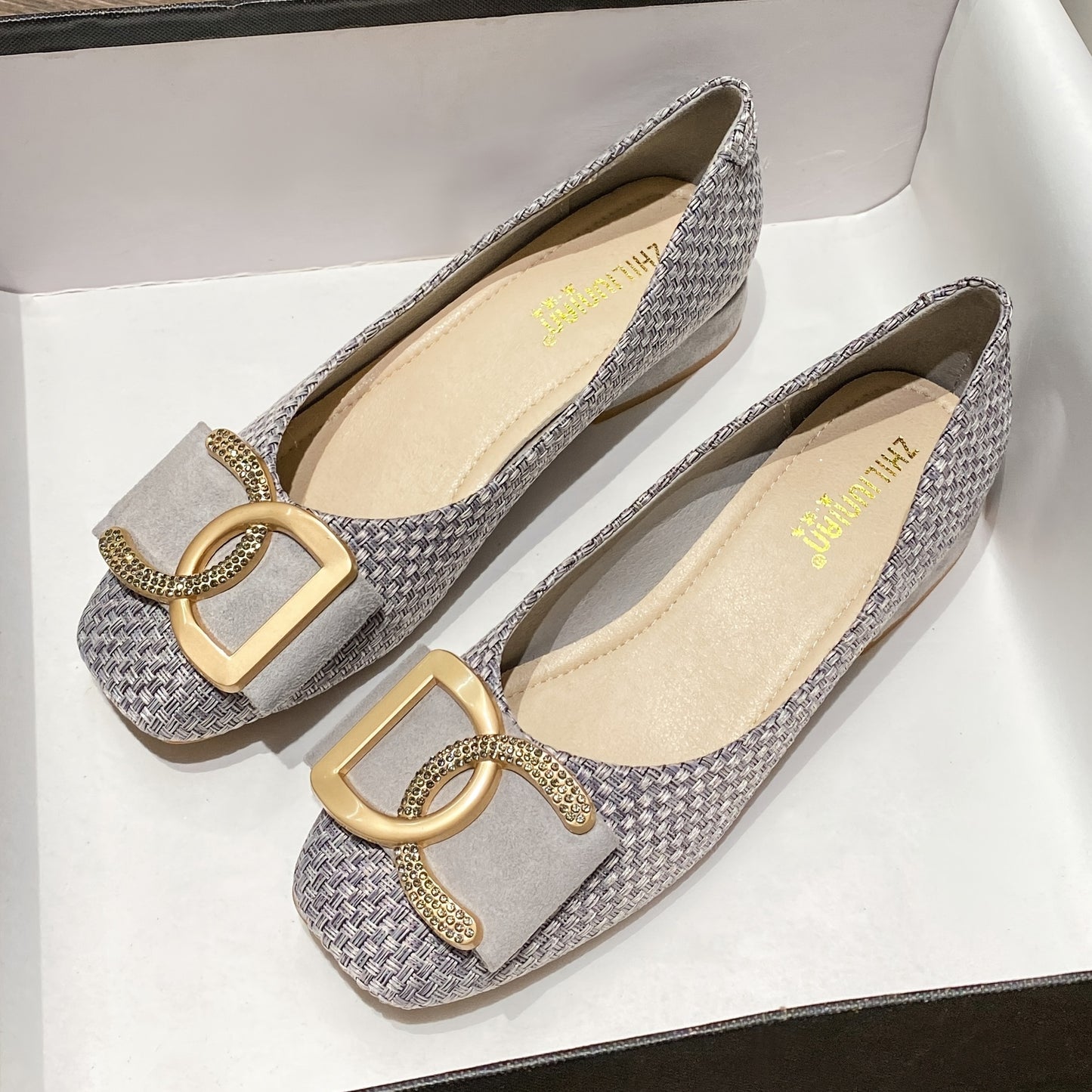 [Versatile Women's Flat Shoes] Comfortable Versatile Women's Square-Toe Mid-Heel Flat Shoes | Small Fragrance Wind Single Shoe New Outdoor Soft Sole Low-Heel Non-Tiring Four Seasons