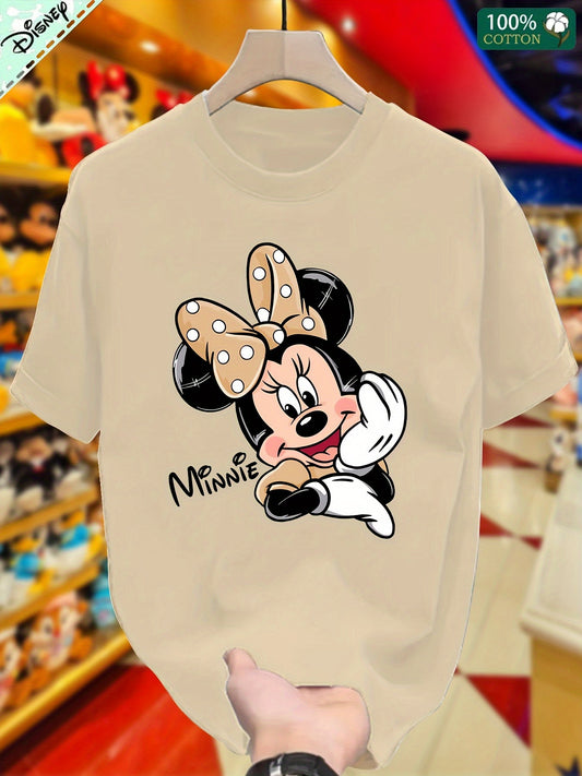 [Disney Mickey Tee] Disney 100% Cotton Women's Mickey & Minnie Mouse Graphic T-Shirt | Loose Fit Short Sleeve Round Neck Casual Tee for All-Season Comfort, Machine Washable Clothing